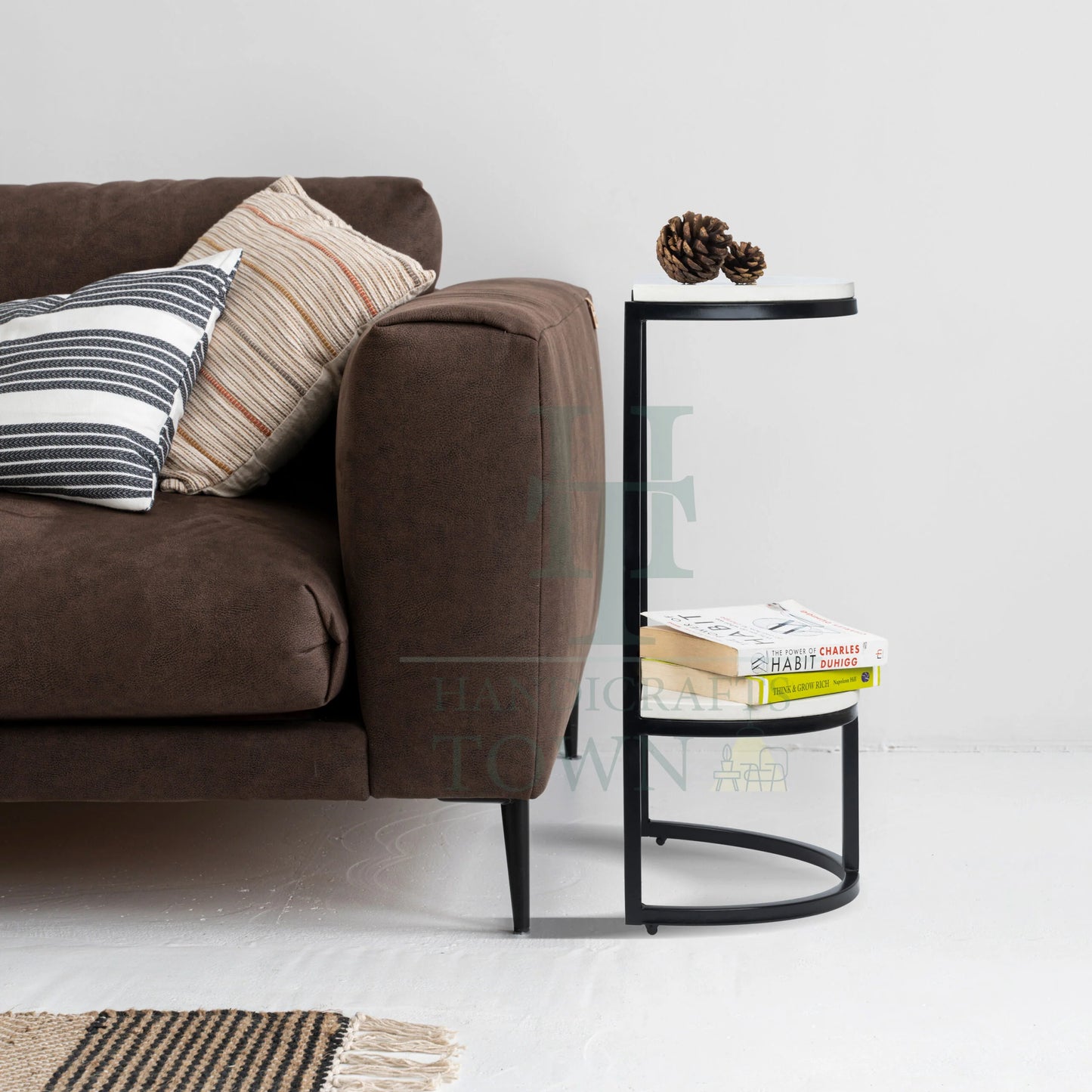 Half Round Marble Side Table (Black)