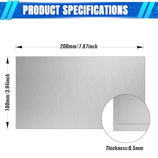 Stainless Steel Sheet,4" x 8"-24 Gauge(0.5mm) Thickness 430 Stainless Steel Metal Plates for DIY, Jewelry, Electrical, Repair, Industrial(2 Pac)