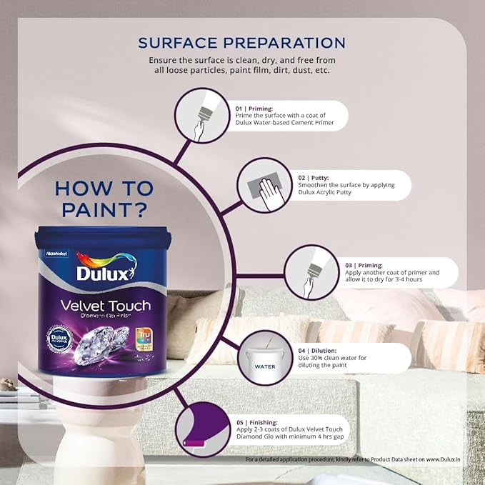 Dulux Diamond Glo Super Premium Interior Emulsion Paint For Walls With 6 Years Warranty | Washable and Durable Paint | Rich, Intense, Smooth Colors (1 litre,White)