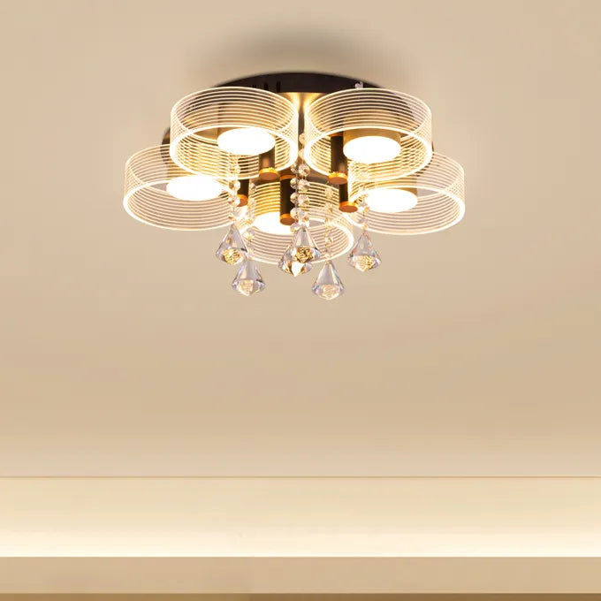 Meet And Greet (Gold, Dimmable LED with Remote Control, 5 Head) Crystal Ceiling Light