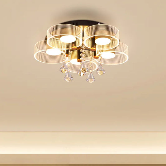Meet And Greet (Gold, Dimmable LED with Remote Control, 5 Head) Crystal Ceiling Light