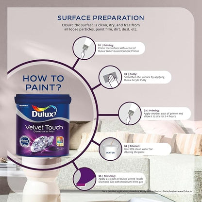 Dulux Diamond Glo Super Premium Interior Emulsion Paint For Walls With 6 Years Warranty | Washable and Durable Paint | Rich, Intense, Smooth Colors (1 litre,White)