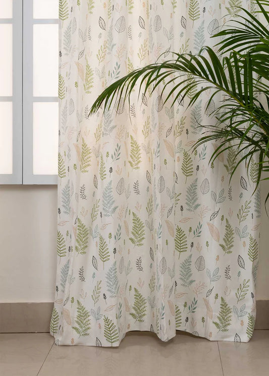 Rustling Leaves Green 100% cotton floral curtain for bed room - Light Reduction - Single Piece