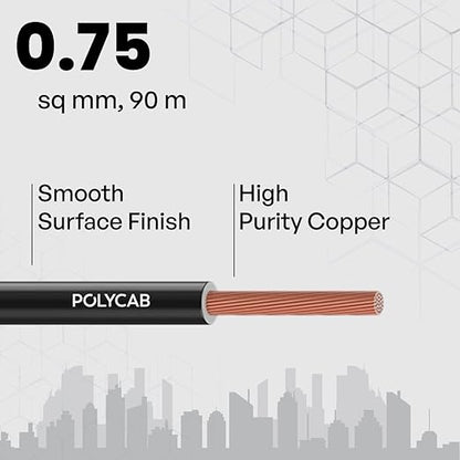 Polycab MAXIMA+ Green wire 0.75sqmm 90M coil | Low smoke | low halogen | Energy saving | Heat resistant | Rodent protection | Eco friendly housewire [Black]
